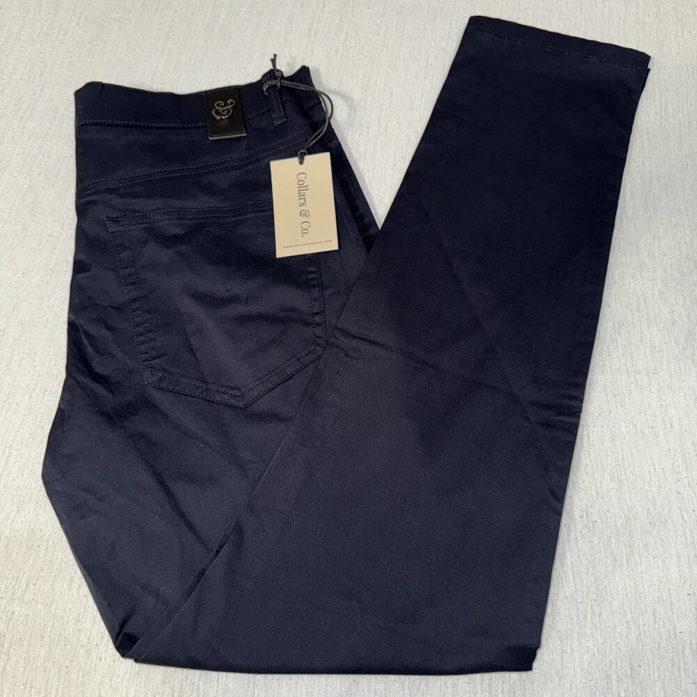 Collars & Co Pants Men 30x30 Navy 5 Pocket Stretch Chino Nylon Rayon Spandex NWT